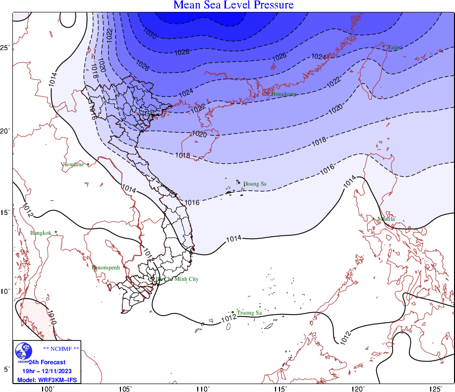 Dự báo sóng không khí lạnh có thể khuếch tán xuống tận Nam Trung bộ