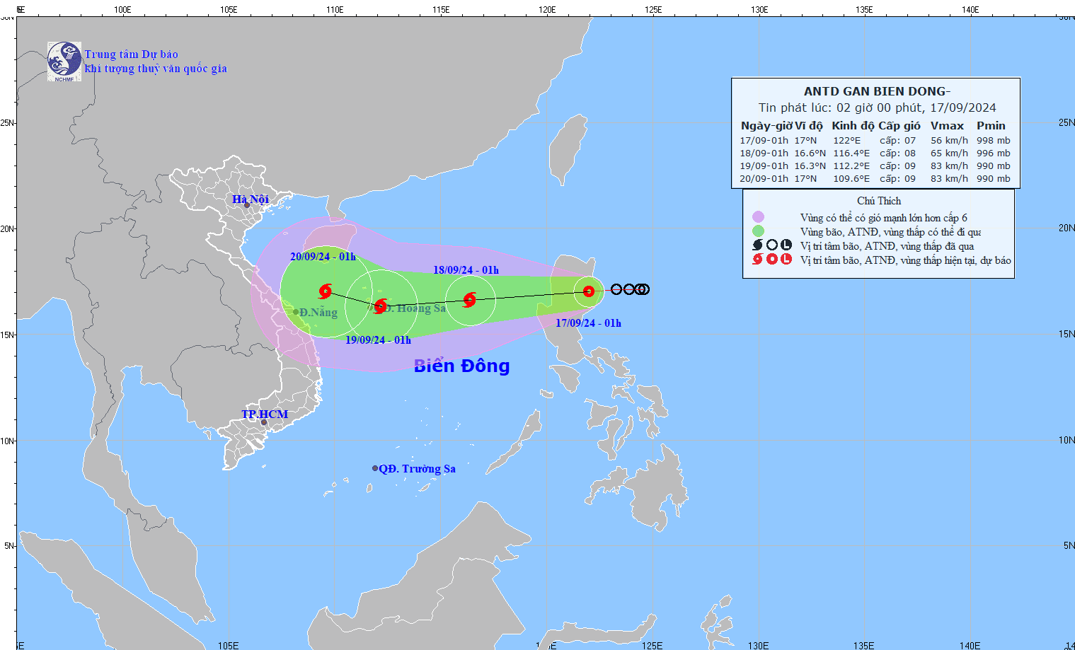 Forecast of the path of Typhoon No.4 from the National Center for Hydro-Meteorological Forecasting