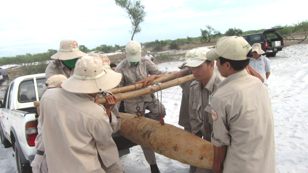 Đội rà phá bom mìn lưu động Quảng Trị di chuyển bom  về bãi hủy nổ tập trung