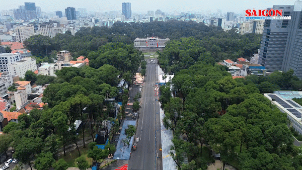 Góc flycam khán đài hơn 5.000 chỗ phục vụ Đại lễ 30-4