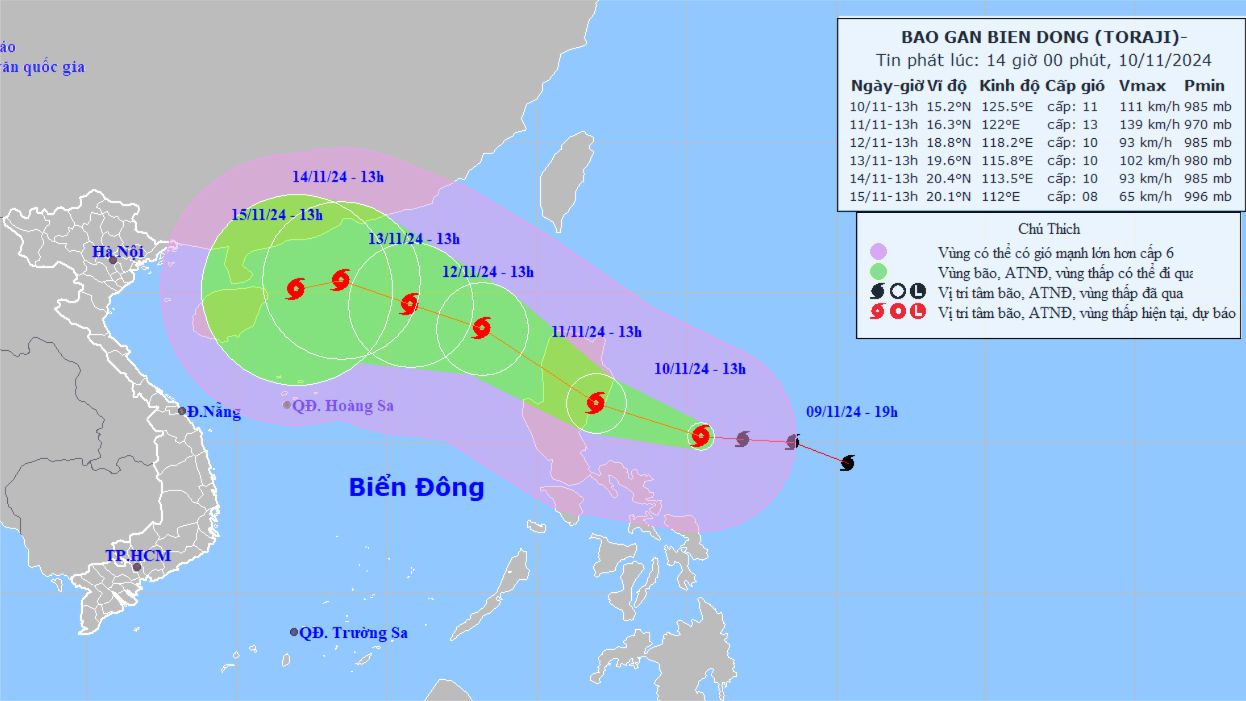 Bão Toraji giật cấp 16 và đang tiến nhanh vào Biển Đông