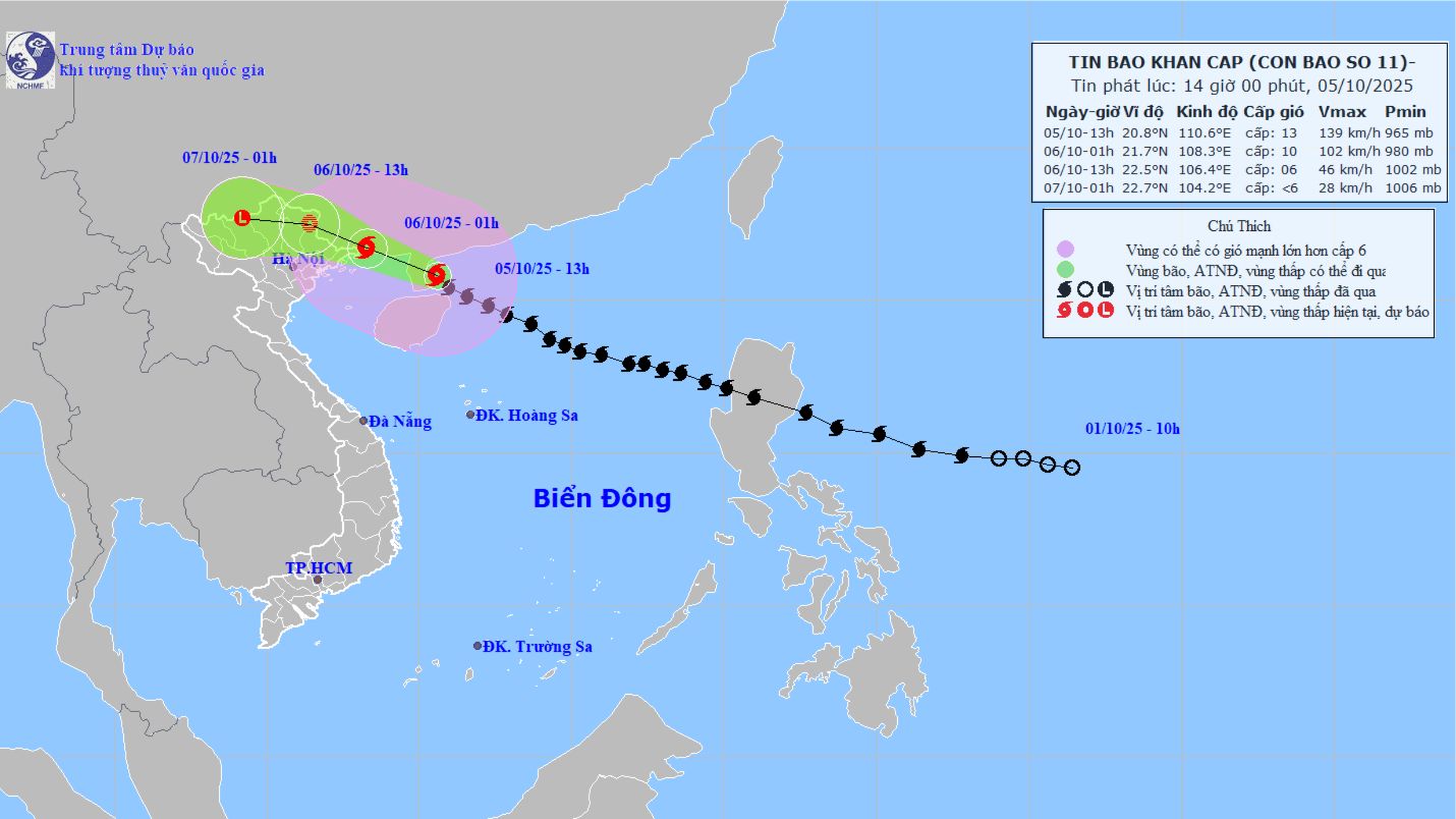Bão số 11 có cường độ mạnh nhất, sắp vào vịnh Bắc bộ, gây mưa lớn, lũ quét, sạt lở