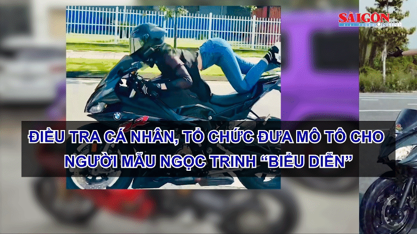Hình ảnh người dạy cho người mẫu Ngọc Trinh "biểu diễn" xe mô tô phân khối lớn 
