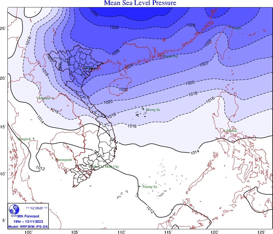 Bắc bộ, Thanh Hóa và Nghệ An trời rét, vùng núi Bắc bộ có nơi rét đậm, rét hại. Nguồn: Trung tâm Dự báo Khí tượng thủy văn Quốc gia