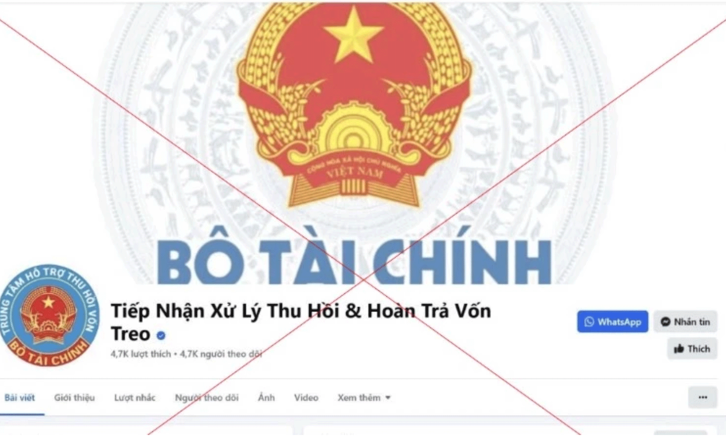 Giả mạo trang thông tin Bộ Tài chính trên facebook để lừa đảo 
