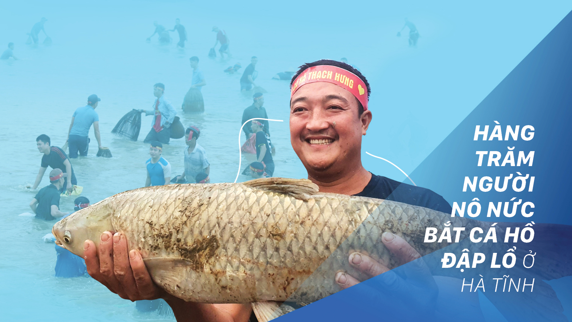 Hàng trăm người nô nức bắt cá hồ Đập Lổ ở Hà Tĩnh