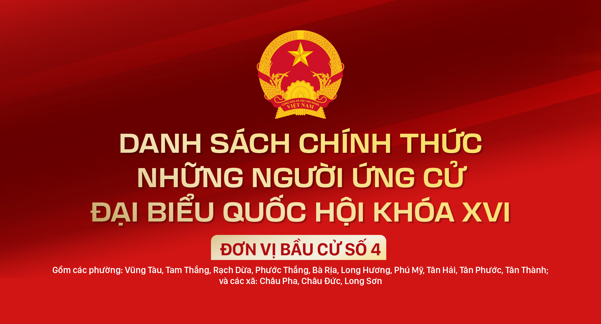 Danh sách chính thức những người ứng cử ĐBQH khóa XVI - Đơn vị bầu cử số 4