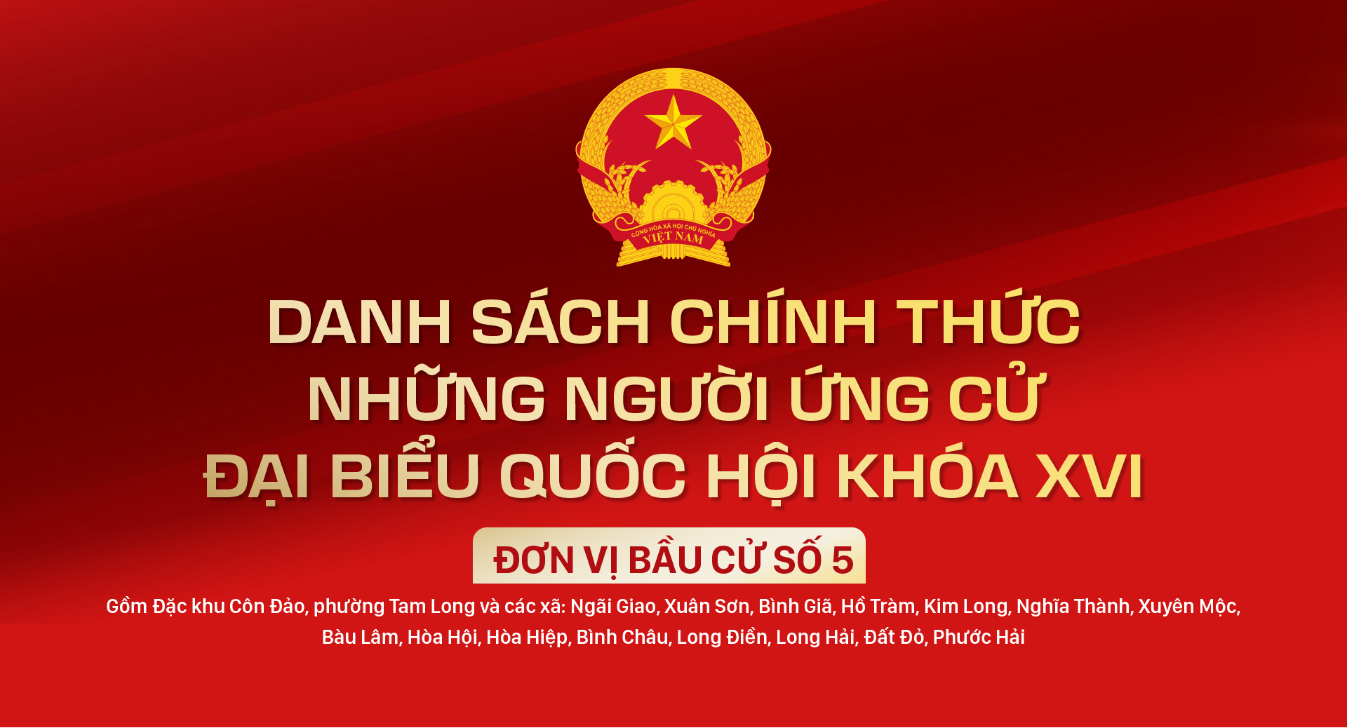 Danh sách chính thức những người ứng cử ĐBQH khóa XVI - Đơn vị bầu cử số 5