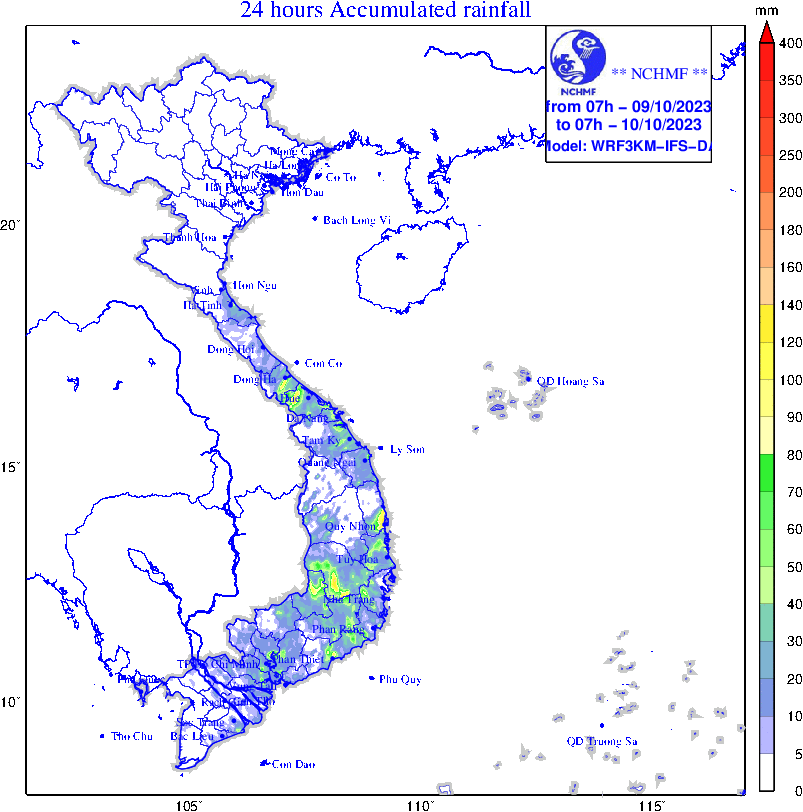 The map of risk of flash floods and landslides in different areas