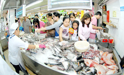 Shoppers buy food items at Co.op Mart in Cong Quynh Street in District 1 (Photo: SGGP)