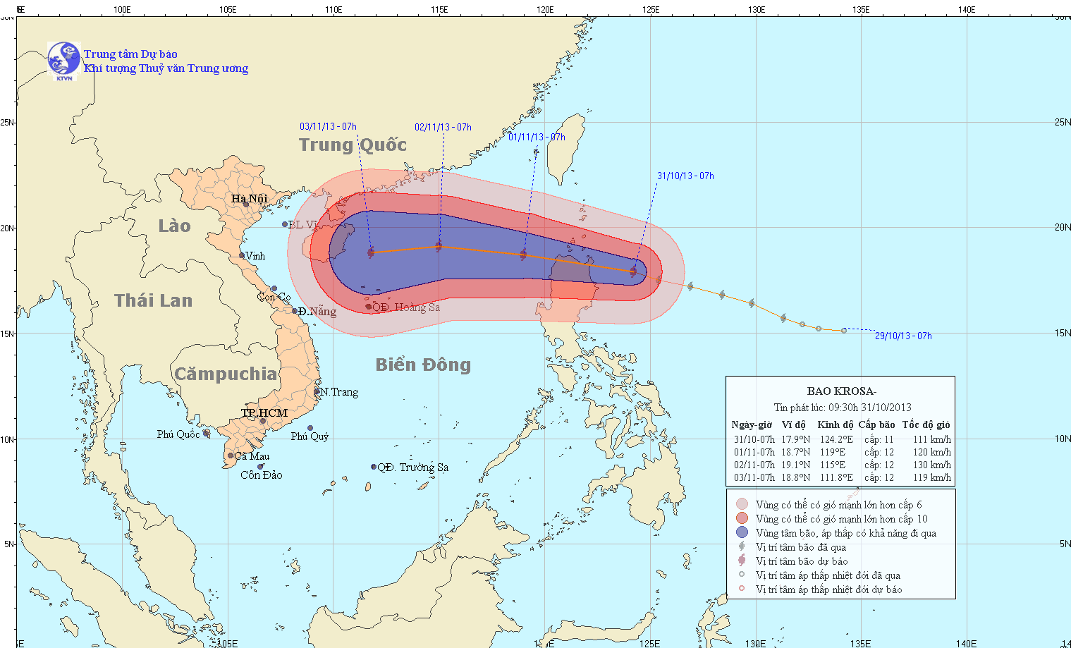 The direction of the storm 'Krosa' (Photo:The National Hydro Meteorological Forecasting Center)