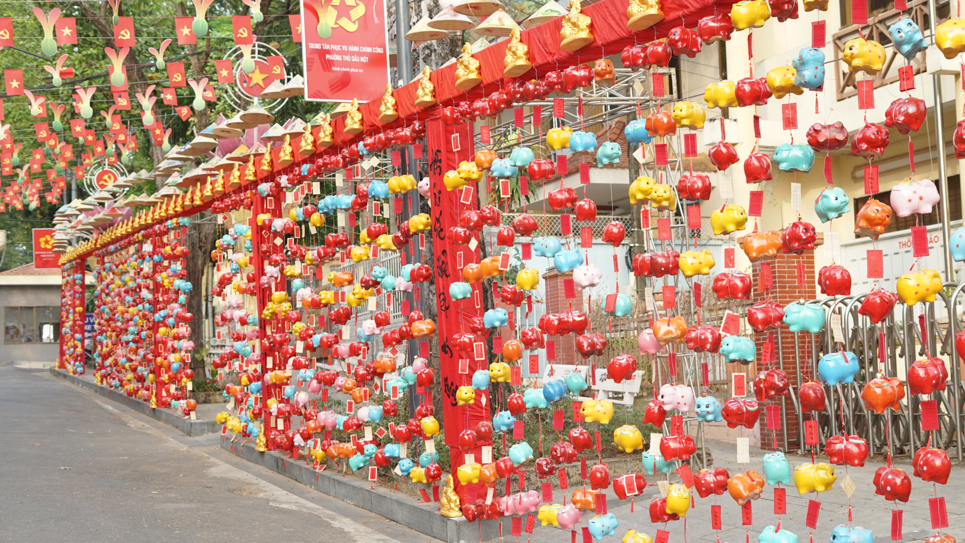 Hàng ngàn heo đất trang trí tạo nét độc đáo 