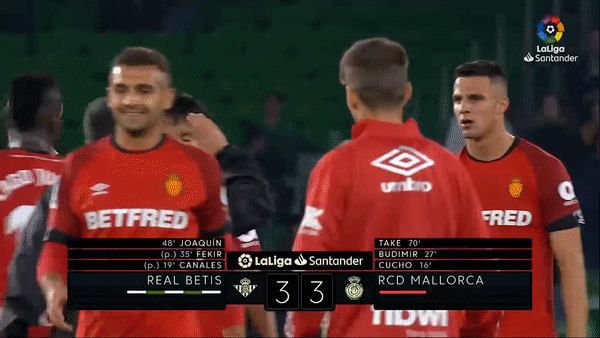 Real Betis-Mallorca 3-3: Canales, Fekir, Joaquin tỏa sáng, Hernandez, Ante, Takefu gỡ hòa kịch tính