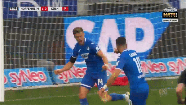 Hoffenheim - Koln 3-1: Baumgartner lập hattrick, Zuber vùi dập đối thủ, Bornauw, Hubner phải nhận thẻ đỏ 