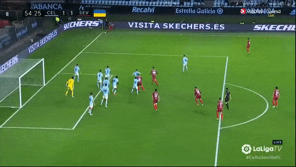 Celta Vigo vs Sevilla 1-1: Iago Aspas kiến tạo, Gabri Veiga khai bàn, Joan Jordan phạt góc, Kike Salas đánh đầu gỡ hòa, Angel Carmona nhận thẻ đỏ 