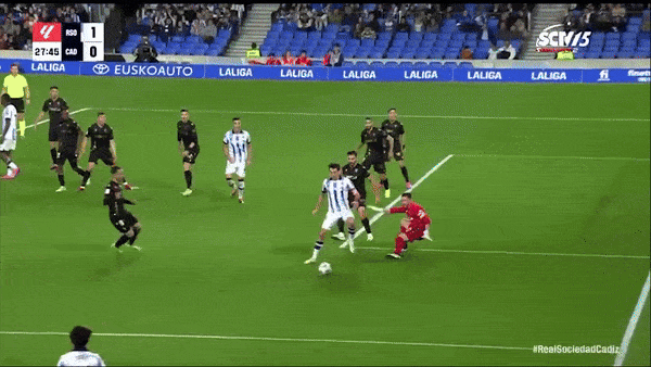 Sociedad vs Cadiz 2-0: Oyarzabal đánh gót, Merino mở bàn đẹp mắt, Mendez kiến tạo, Zakharyan đệm bóng cận thành chốt hạ chiến thắng 