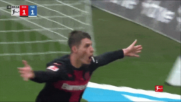 Leverkusen vs Hoffenheim 2-1: Beier mở bàn, Andrich kịp gỡ hòa, Patrik Schick chốt hạ cú ngược dòng phút bù giờ, Leverkusen xứng đáng đỉnh bảng Bundesliga