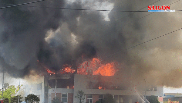 Cháy lớn tại khu trưng bày sản phẩm gỗ Hào Quang