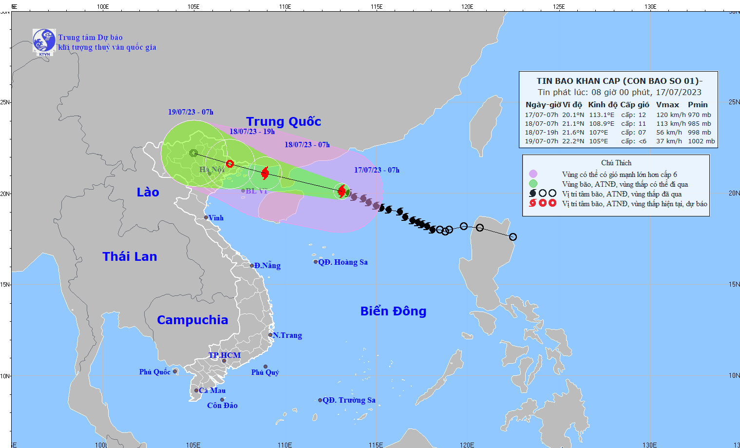 The map shows the position of typhoon Talim and its projected movement on the morning of July 17, 2023. (Photo: NCHF)