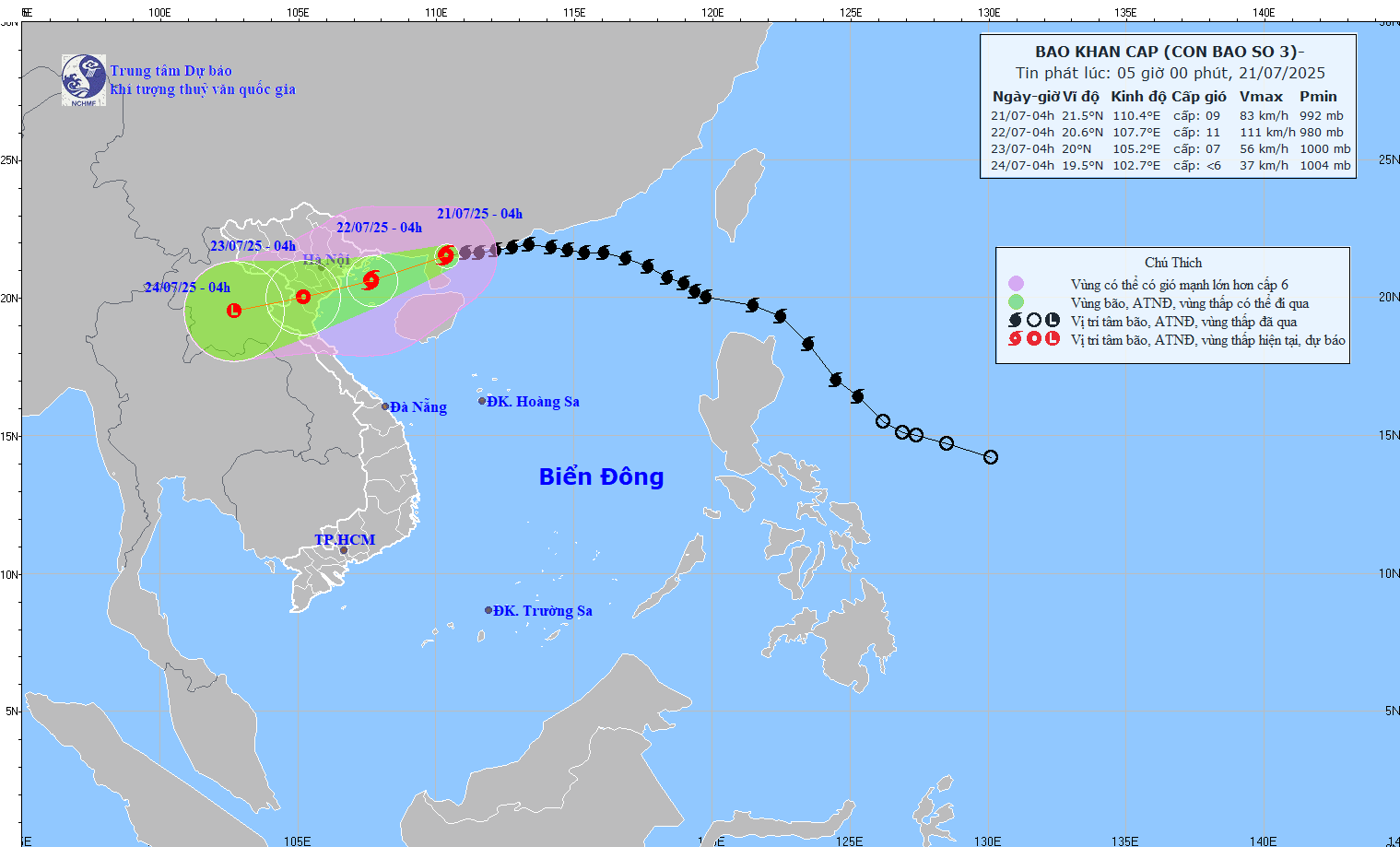 Forecast track for tropical storm Wipha (Photo:National Center for Hydro-Meteorological Forecasting)