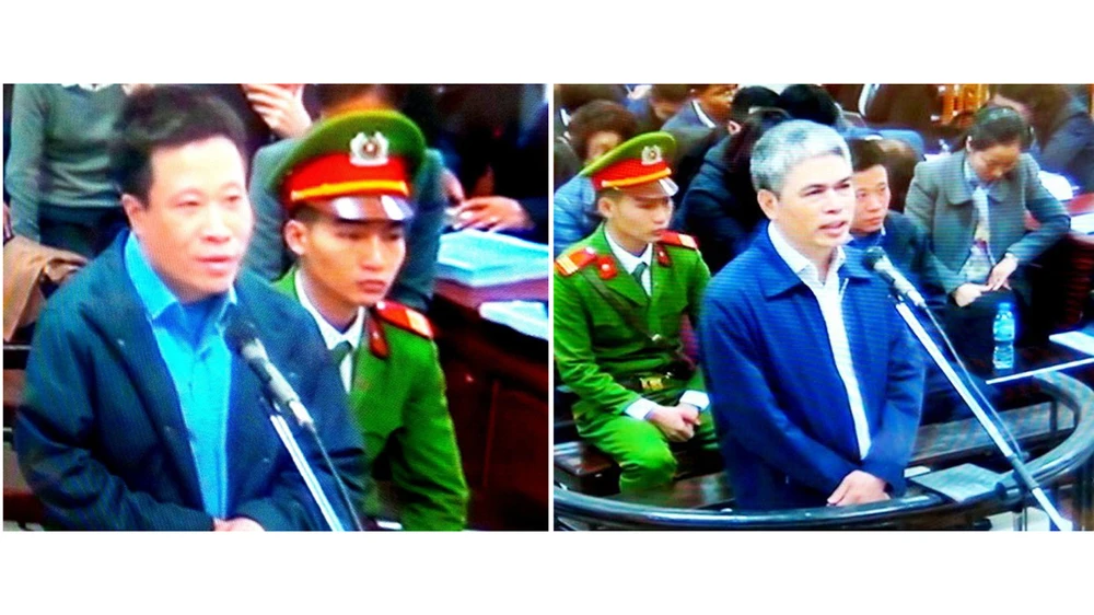 Bị cáo Hà Văn Thắm (trái) và Nguyễn Xuân Sơn tại phiên tòa xét xử tháng 3-2017