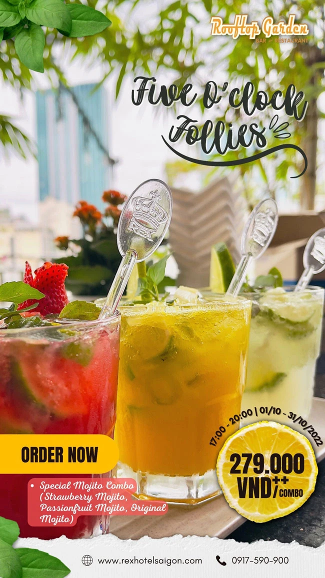 Rex Hotel Saigon giới thiệu chương trình Combo “Happy Hour” đặc biệt tại Rooftop Garden Bar ảnh 2 Rex Hotel Saigon giới thiệu chương trình Combo “Happy Hour” đặc biệt tại Rooftop Garden Bar ảnh 2