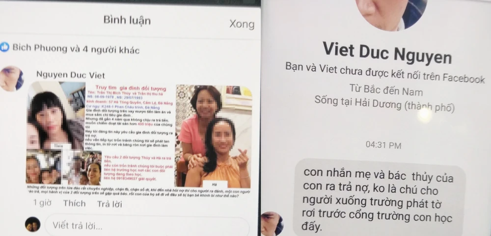 Các đối tượng liên tục bêu rếu, khủng bố chị H.