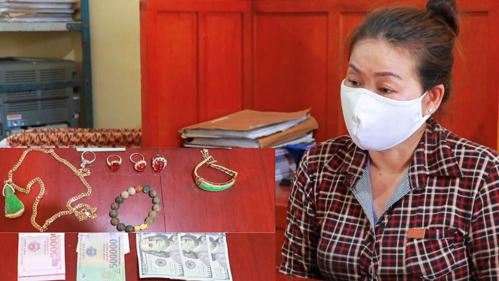 Vương Thị Huyền Linh và tang vật vụ án. Ảnh: Công an huyện Tam Bình