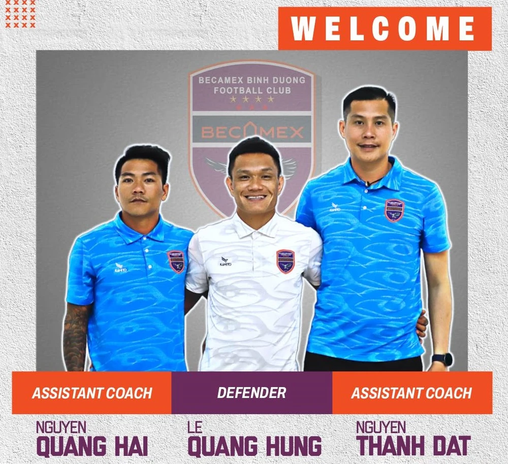 Quang Hùng cùng hai trợ lý cũng vừa ký hợp đồng cùng B.Bình Dương là Quang Hải và Thành Đạt