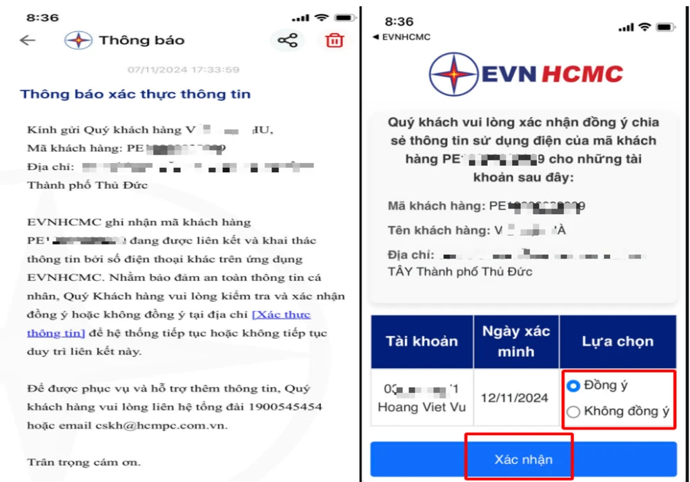 EVNHCMC gửi thông báo qua app cho các chủ thể hợp đồng đã cài đặt ứng dụng 