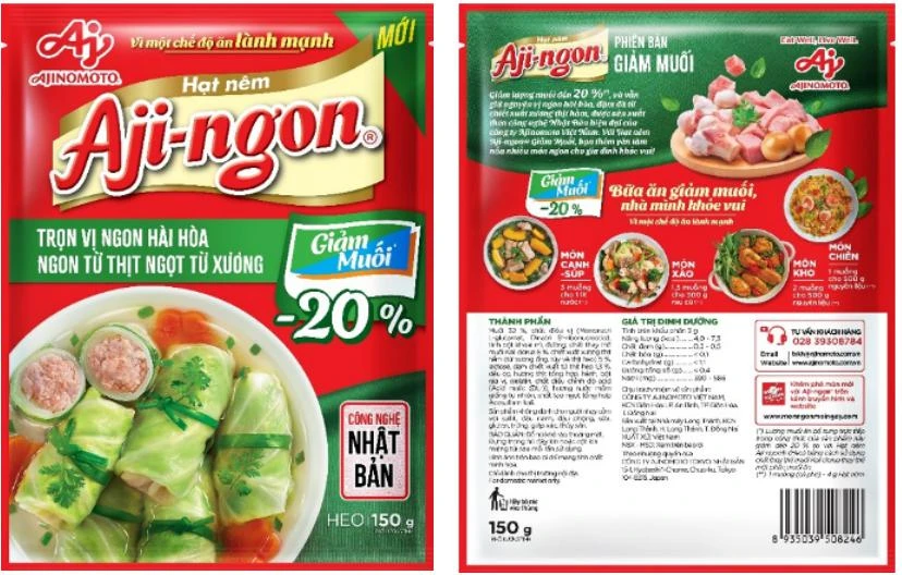 Bao bì sản phẩm Hạt nêm Aji-ngon® Heo Giảm Muối