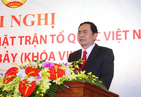 Tân Chủ tịch Ủy ban Trung ương MTTQ Việt Nam Trần Thanh Mẫn phát biểu tại Hội nghị