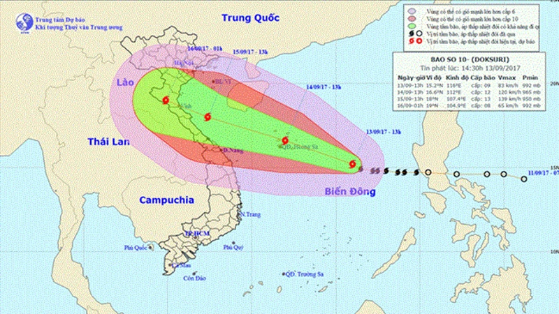 Đường đi và vị trí cơn bão (Nguồn: nchmf.gov.vn)