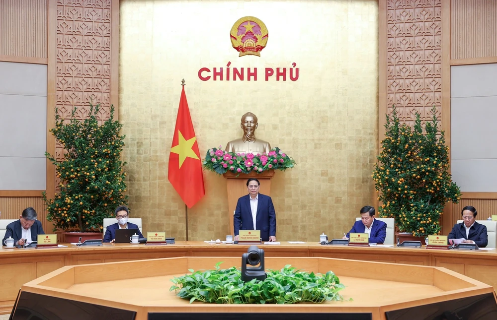 Thủ tướng Phạm Minh Chính chủ trì và phát biểu tại Phiên họp Chính phủ thường kỳ, sáng 28-1. Ảnh: VIẾT CHUNG ​