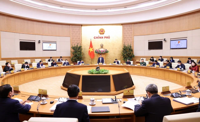Thủ tướng Phạm Minh Chính chủ trì phiên họp Chính phủ chuyên đề xây dựng pháp luật tháng 2. Ảnh: VIẾT CHUNG