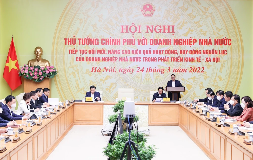 Thủ tướng Phạm Minh Chính chủ trì hội nghị toàn quốc với doanh nghiệp nhà nước. Ảnh: VIẾT CHUNG