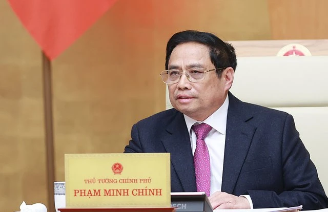 Thủ tướng Phạm Minh Chính chủ trì họp Chính phủ chuyên đề pháp luật, chiều 2-2. Ảnh: VIẾT CHUNG