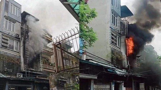 Hiện trường vụ cháy tại số 24 phố Thành Công, quận Hà Đông, Hà Nội