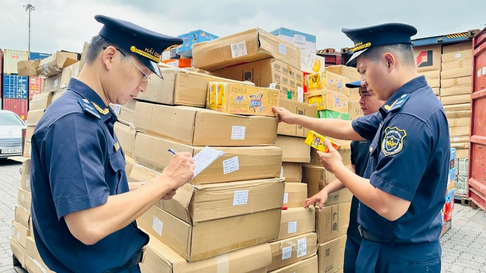 Cán bộ hải quan TPHCM kiểm tra một lô hàng tại cảng 