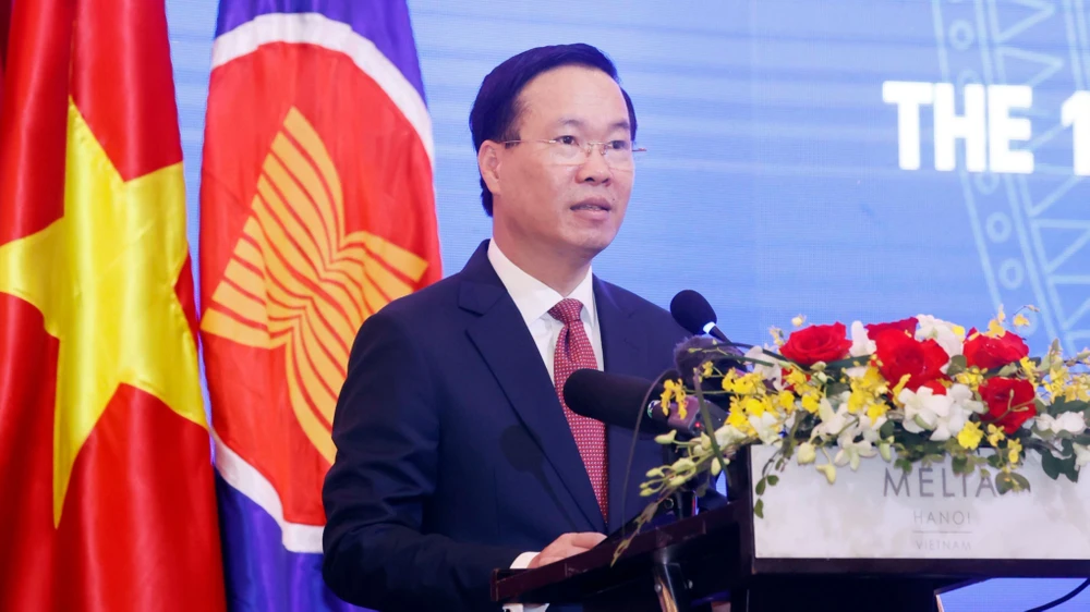 Chủ tịch nước Võ Văn Thưởng phát biểu tại lễ khai mạc Hội nghị Viện trưởng Viện Kiểm sát, Viện Công tố các nước ASEAN - Trung Quốc lần thứ 13, ngày 6-12. Ảnh: TTXVN