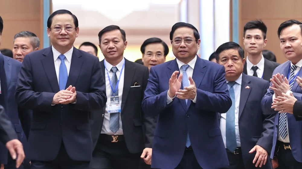 Thủ tướng Phạm Minh Chính và Thủ tướng Lào Sonexay Siphandone đồng chủ trì kỳ họp Ủy ban liên Chính phủ về hợp tác song phương Việt Nam - Lào. Ảnh: VIẾT CHUNG