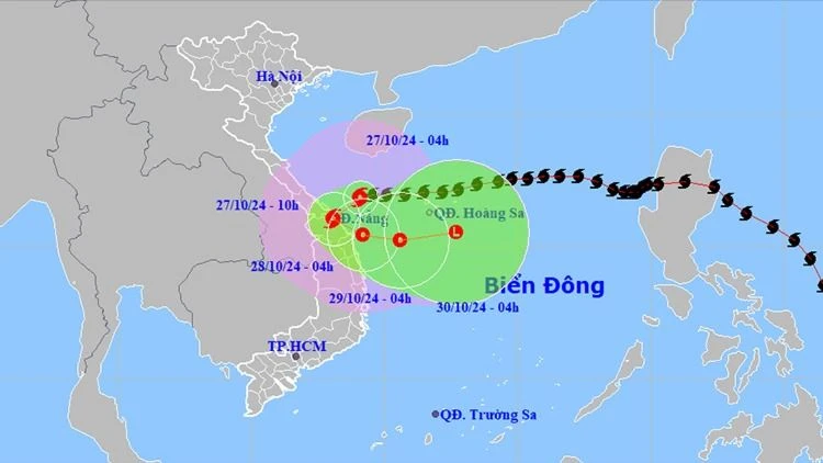 Vị trí và đường đi của bão số 6. Ảnh: NCHMF