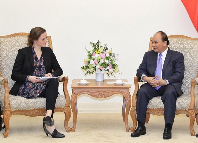 Prime Minister Nguyen Xuan Phuc and his Danish guest Ellen Trane Norby (Photo: VNA)