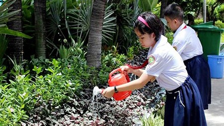Pupils of Ho Van Hue Primary School (Phu Nhuan District) participate in an environment-related activities