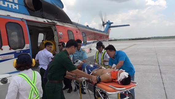Helicopter flies patient ashore for emergency treatment