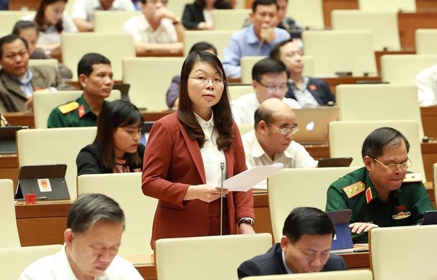 Representative from Bac Giang province Ha Thi Lan speaks in a discussion at the NA's 8th session (Photo: VNA)