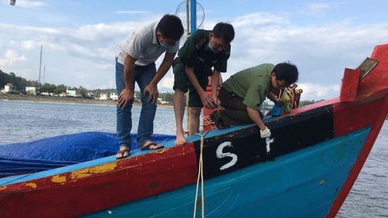 Inspectors are checking the fishing boat (Photo: SGGP)