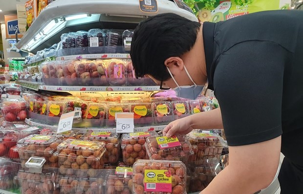 Vietnamese lychee has been officially put up for sale in Singapore’s FairPrice supermarket chain. (Photo: VNA)