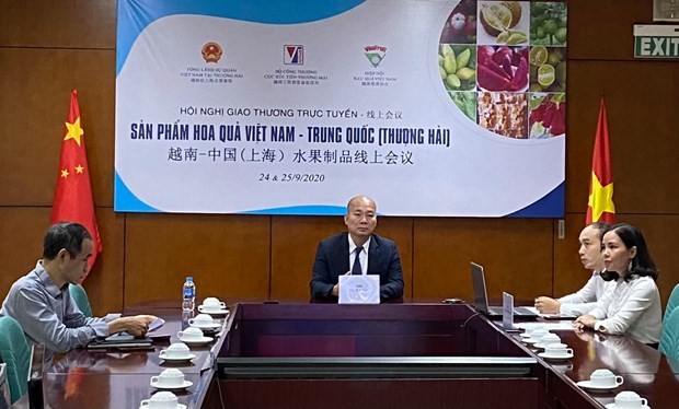 Vietnamese officials at the online business matching event on September 24 (Photo: VNA)