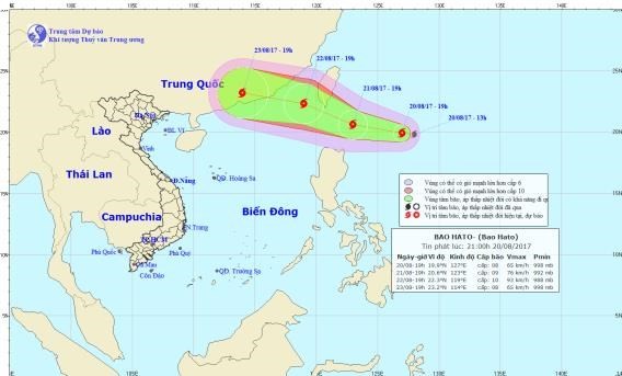 Position of typhoon Hato on the East Sea. 